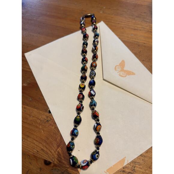 Vintage Italian Millefiori Necklace 17” Colorful Glass Beads Hand Knotted Choker - Picture 6 of 7